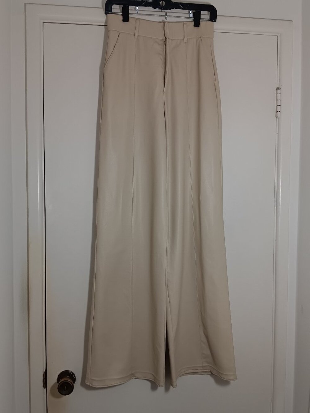 Zara faux leather wide leg pants womens USA 5 beige high rise Palazzo minimalist